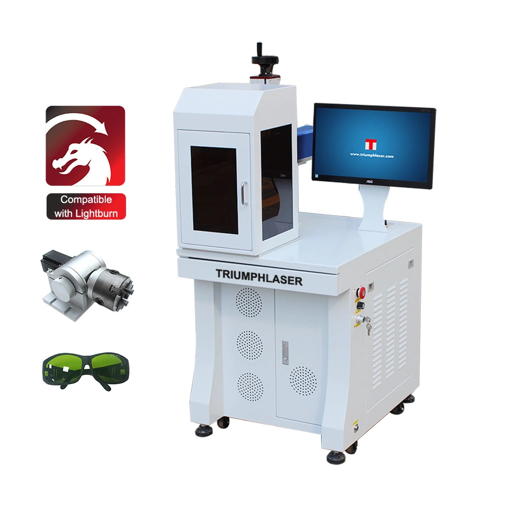 Triumph 50W Fiber Laser Marking Machine Metal Engraver with D80 Rotary Axis Attachment